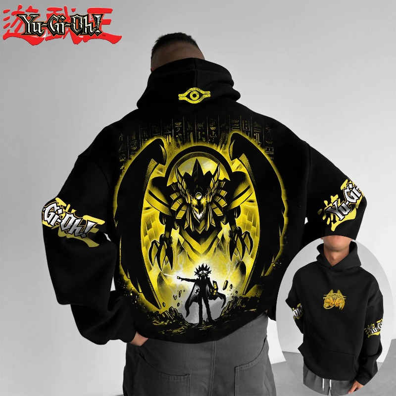 Y2K Winter Clothing - เสื้อฮู้ดดี้ผู้ชายลายพิมพ์ตัวละครอนิเมะยูกิโอ ออซิริส สกายดราก้อน ปี 2025 สำหรับฤดูใบไม้ร่วงและฤดูหนาว