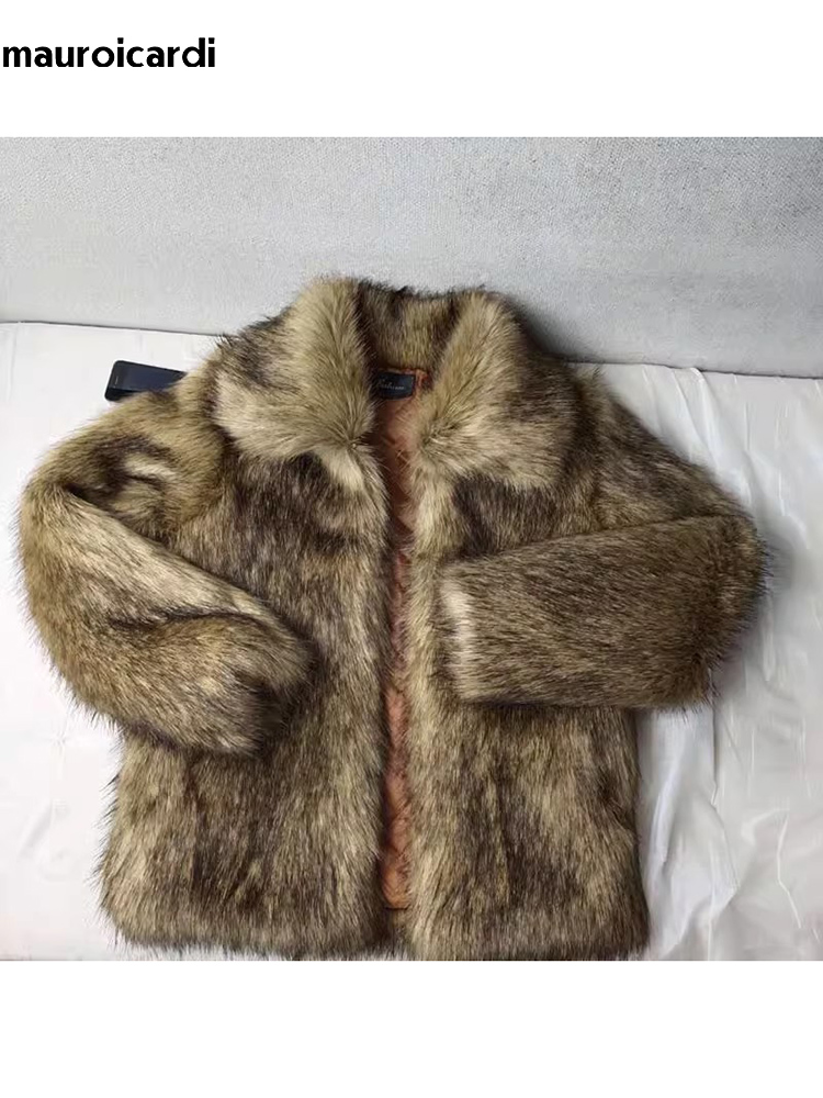 Winter Clothing Cute - Mauroicardiฤดูหนาวสั้นหนาWarm Hairy Shaggy Faux Raccoonขนสัตว์เสื้อแขนยาวคุณภาพสูงFluffy Jacket