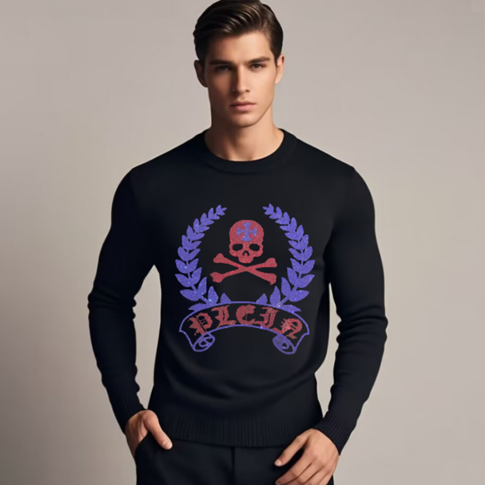 Winter Clothing English - Men's Skull Headเสื้อกันหนาวRhinestoneออกแบบStreetwear Hip-Hopสไตล์ชายPulloverสบายคุณภาพสูงManเสื้อผ้า