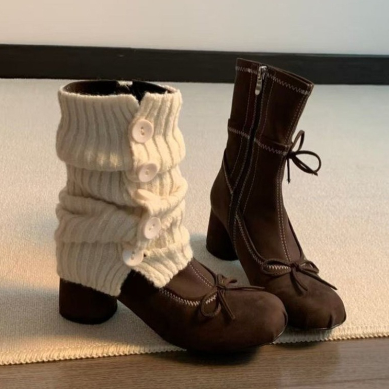 Winter Clothing Ladies - รองเท้าบูทส้นสูงแบบผูกโบว์สำหรับผู้หญิง รองเท้าแมรี่เจนแบบใหม่ ฤดูหนาว 2025 รองเท้าบูทเชลซีหนังกลับดีไซน์เนอร์ ส้นหนา
