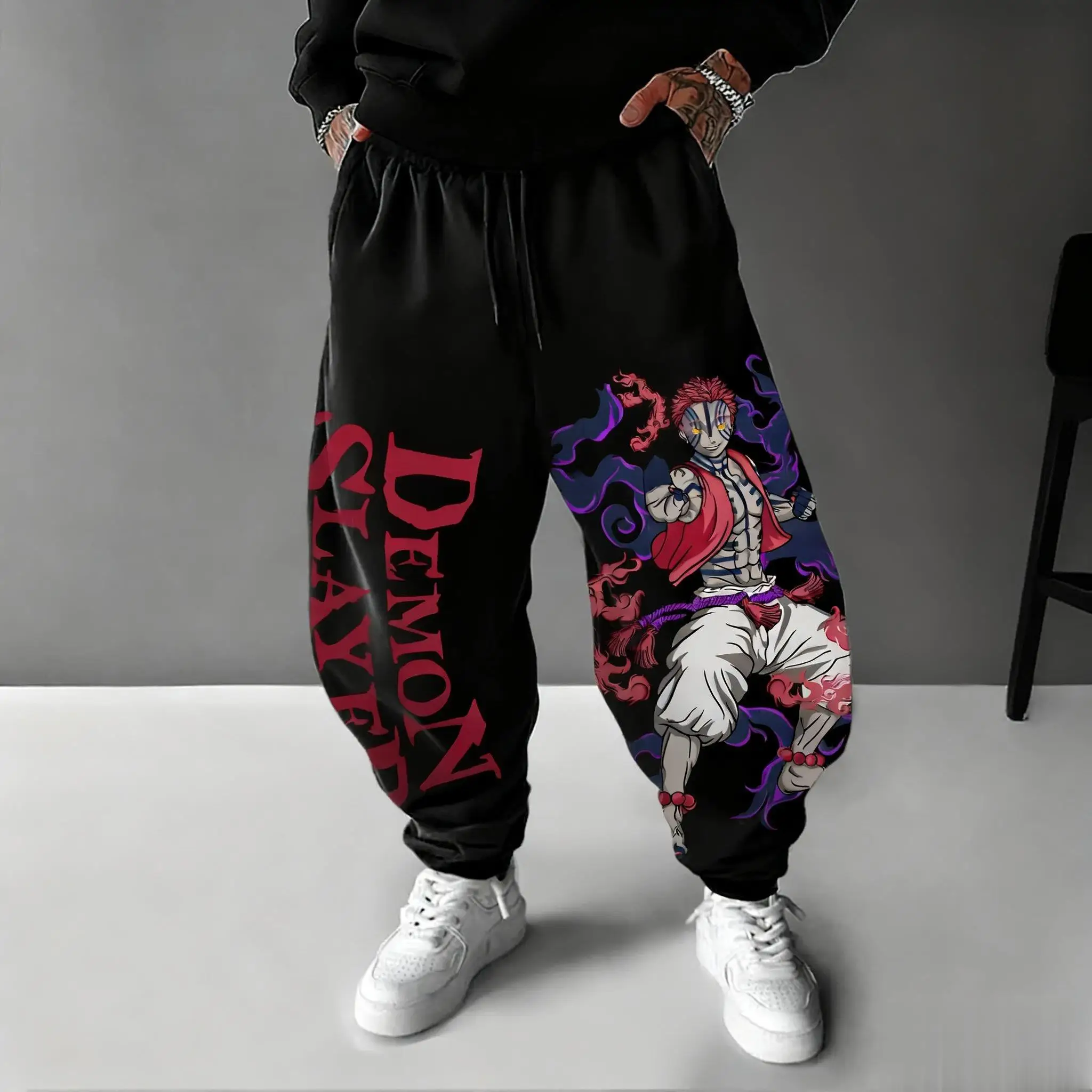 Y2K Winter Clothing - 2026 Demon Slayer Akaza อะนิเมะกางเกงผู้ชายฤดูหนาวใหม่หลวมสบายๆกางเกงวอร์มญี่ปุ่นสตรีทแวร์ฮิปฮอปกางเกงคอสเพลย์ Y2k