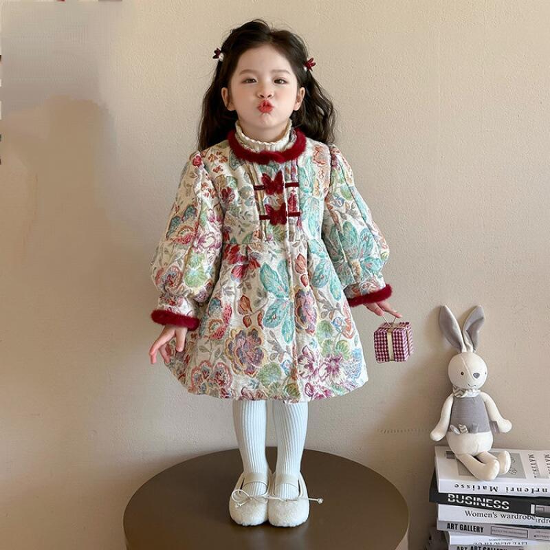 Winter Clothing Cute - เสื้อแจ็คเก็ตเด็กผู้หญิงบุผ้าฝ้ายหนานุ่มสำหรับฤดูหนาว แบบยาวปานกลาง แต่งลูกไม้ ให้ความอบอุ่น น่ารัก แฟชั่นใหม่