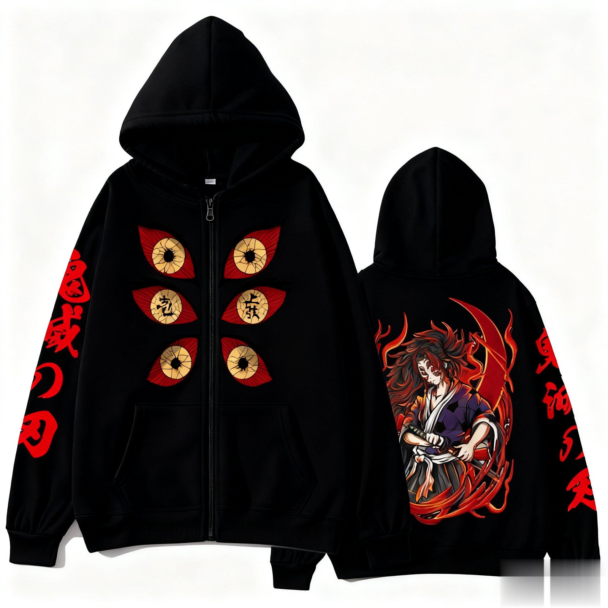 Y2K Winter Clothing - เสื้อฮู้ดซิปคอตตอน 100% สำหรับผู้ชายและผู้หญิง ลายดาบพิฆาตอสูร สไตล์ฮาราจูกุ แขนยาว