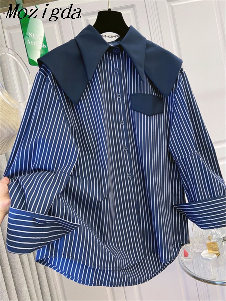 Winter Clothing Ladies - เสื้อเชิ้ตผู้หญิงลายทางสไตล์กะลาสี แขนยาว สำหรับฤดูใบไม้ร่วงและฤดูหนาว