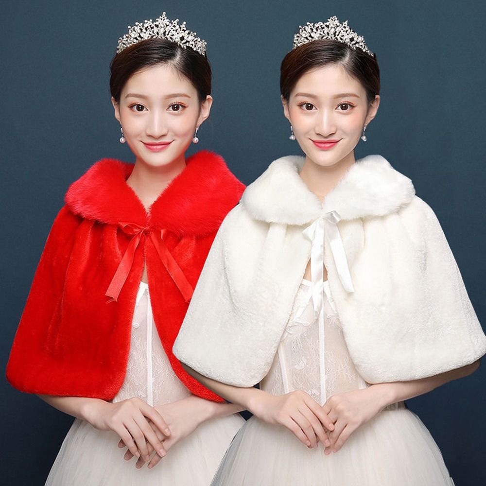 Winter Clothing Online - ผ้าคลุมไหล่สำหรับผู้หญิงสีขาวสำหรับฤดูหนาว ผ้าพลัฌหนานุ่ม คลุมไหล่ยาวถึงข้อศอก เหมาะสำหรับงานแต่งงาน ผ้าคลุมไหล่เจ้าสาว ผ้าคลุมไหล่แบบแจ็คเก็ตอุ่นๆ