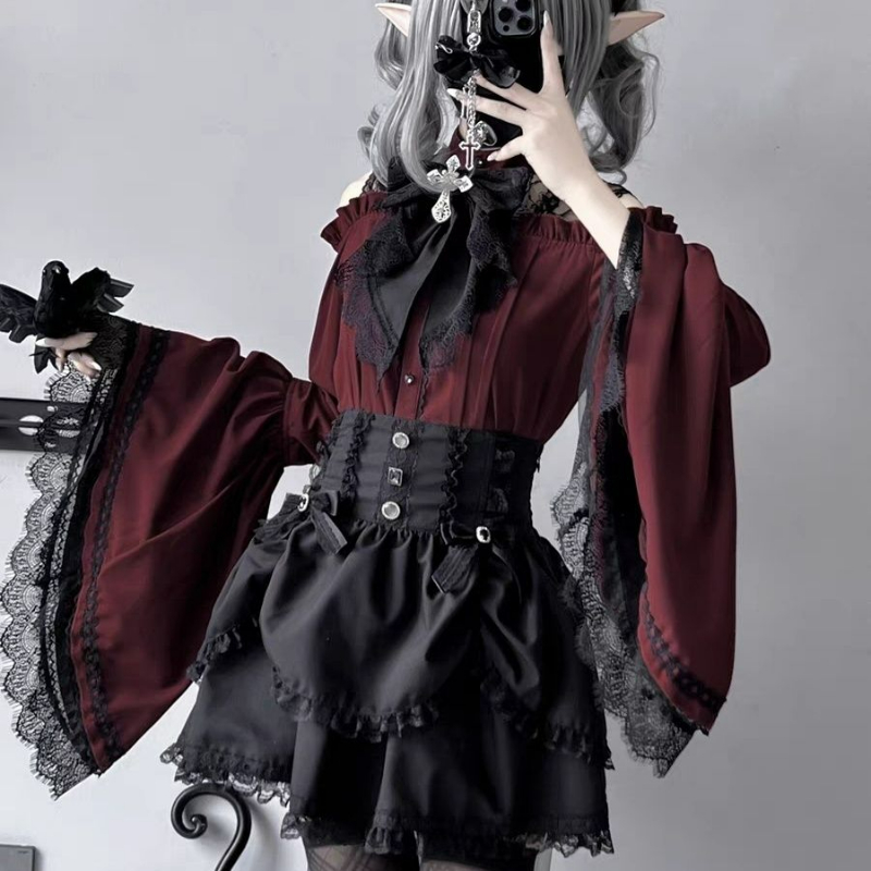 Y2K Winter Clothing - Gothic Y2k Lolita สไตล์เสื้อผู้หญิง Kawaii Ruffled