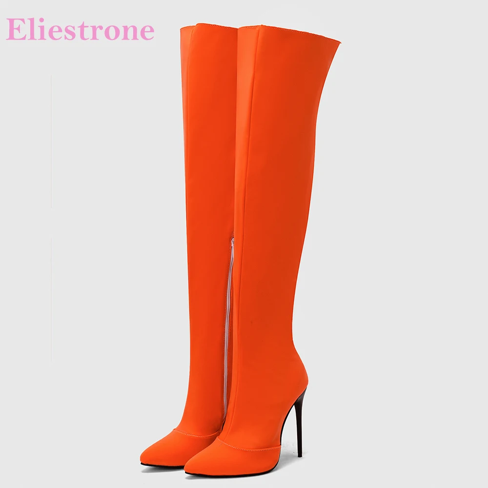Winter Clothing Ladies - ฤดูหนาวใหม่ Glamour สีส้มสีเหลืองผู้หญิงกว่าเข่ารองเท้าบูทร้อนสูงบางส้น Lady รองเท้า PLUS