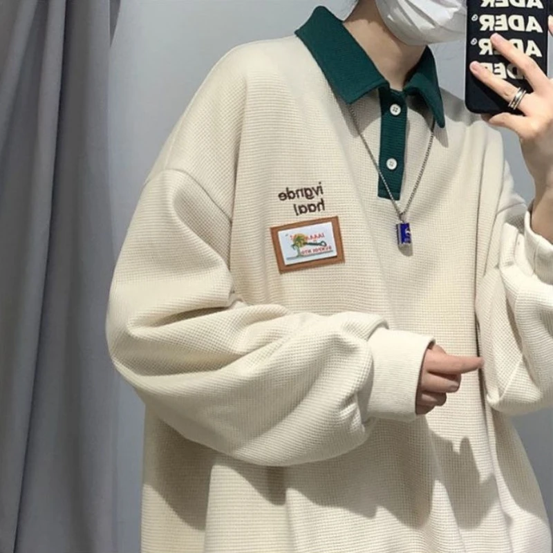 Winter Clothing English - เสื้อโปโลการ์ตูนสไตล์ญี่ปุ่นสำหรับผู้ชาย แบรนด์หรู ปี 2025 แขนยาว ดีไซน์เก๋ไก๋
