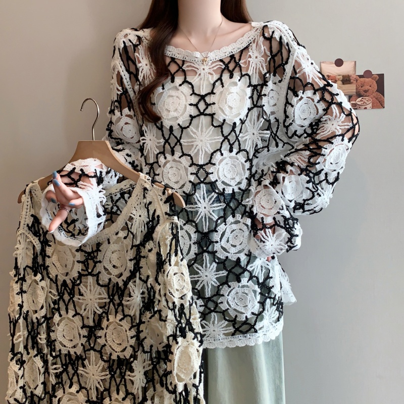 Clothing Style Winter - เสื้อสวมหัวแขนยาวลําลองคาร์ดิแกนหรูหรา O-คอเก๋ตะขอดอกไม้กลวงออกโบฮีเมียนด้านบนขนาดบวกเสื้อผ้า