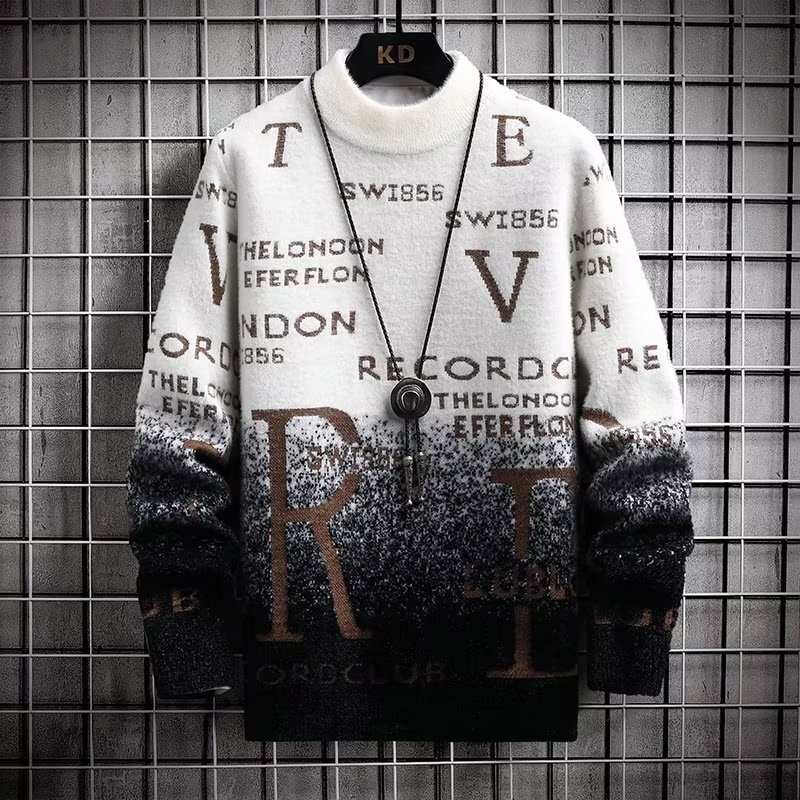 Winter Clothing English - 2022 ฤดูใบไม้ร่วงฤดูหนาวเสื้อกันหนาวผู้ชายเกาหลีเสื้อผ้าแฟชั่นองค์ประกอบภาษาอังกฤษเสื้อกันหนาวผู้ชาย Casual Pullover O-คอเสื้อกันหนาวผู้ชาย