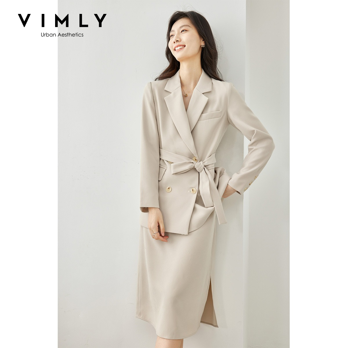 Winter Clothing Online - ชุดเซ็ตสองชิ้นสำหรับผู้หญิง VIMLY คอลเลคชั่นฤดูใบไม้ร่วง 2026 เสื้อเบลเซอร์และเดรสทรงเข้ารูป สไตล์หรูหราสำหรับสาวออฟฟิศ