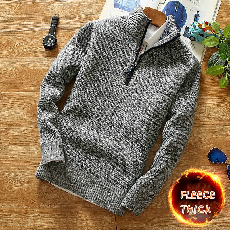Winter Clothing Cute - ฤดูหนาวผู้ชายขนแกะหนาเสื้อกันหนาวครึ่งซิปคอเต่า WARM Pullover คุณภาพชาย Slim ถักเสื้อกันหนาวขนสัตว์สําหรับฤดูใบไม้ผลิ