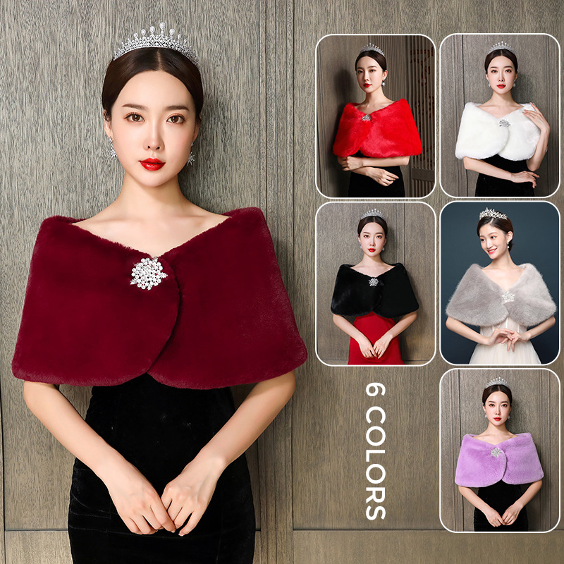 Winter Clothing Online - ผู้หญิงผ้าคลุมไหล่เจ้าสาวงานแต่งงาน Cape Faux FUR ฤดูหนาว WARM