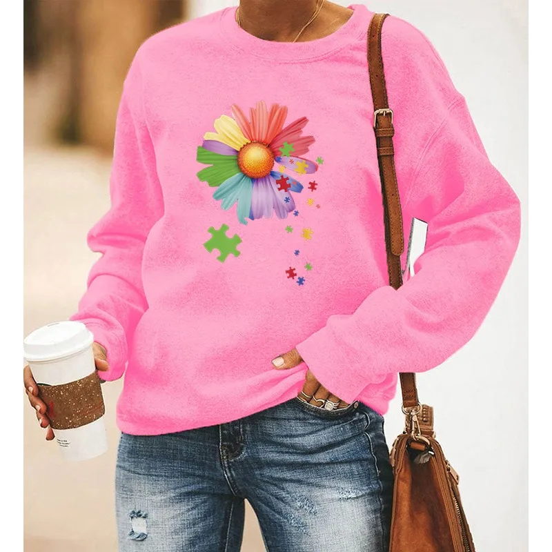 Winter Clothing Aesthetic - เสื้อฮู้ดแขนยาวพิมพ์ลายดอกเดซี่เล็กๆ สไตล์ผู้หญิง เสื้อสเวตเชิ้ตผู้หญิง สวมใส่สบาย ทันสมัย