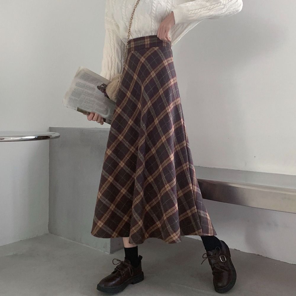 กระโปรงลายสก็อตเอวสูงทรงเข้ารู - Winter Clothing Aesthetic บทวิจารณ์และราคา