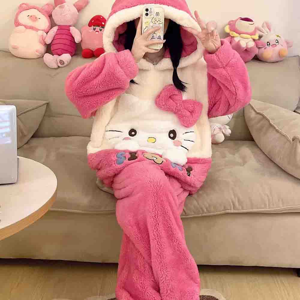 ชุดนอนแขนยาวลายการ์ตูน Hello K - Winter Clothing Cute บทวิจารณ์และราคา