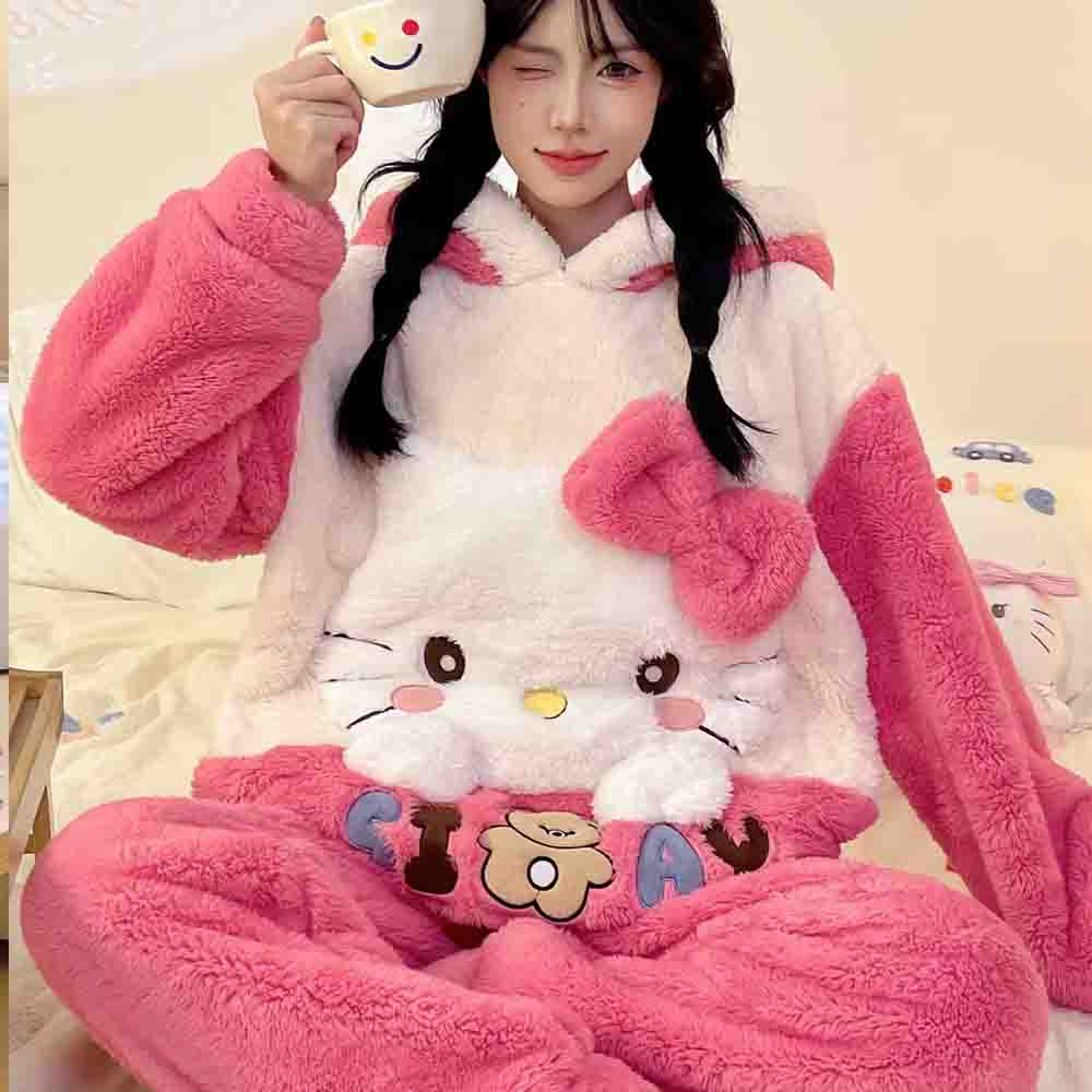 ชุดนอนแขนยาวลายการ์ตูน Hello K - Winter Clothing Cute บทวิจารณ์และราคา