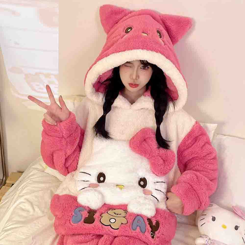 ชุดนอนแขนยาวลายการ์ตูน Hello K - Winter Clothing Cute บทวิจารณ์และราคา